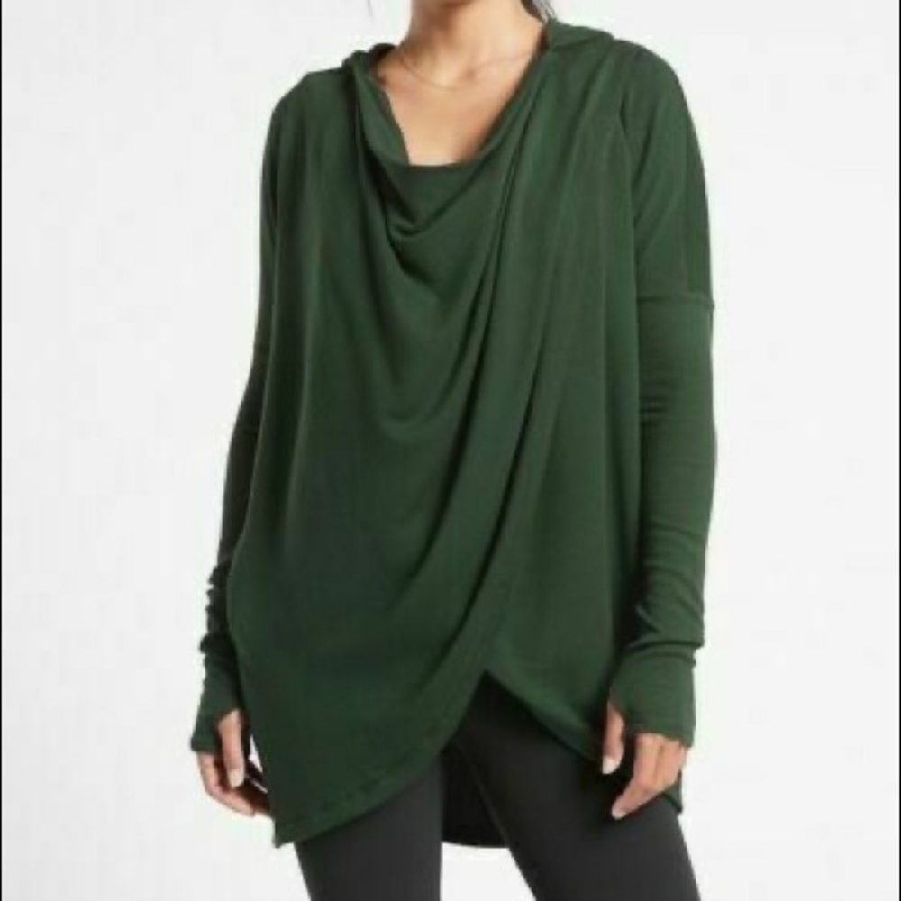 Athleta Purana Wrap Sweatshirt XL in Seaweed, Long Sleeve Hooded Workout Sweat